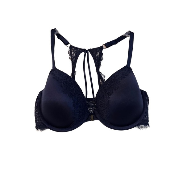 Auden Bra Womens 34C Navy Blue Racerback Front Closure Lace Padded - Picture 2 of 6